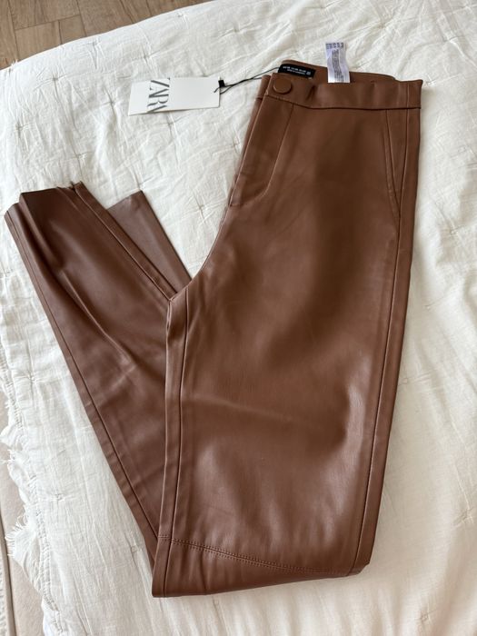 Лосини штанці з екошкіри ZARA коричневі