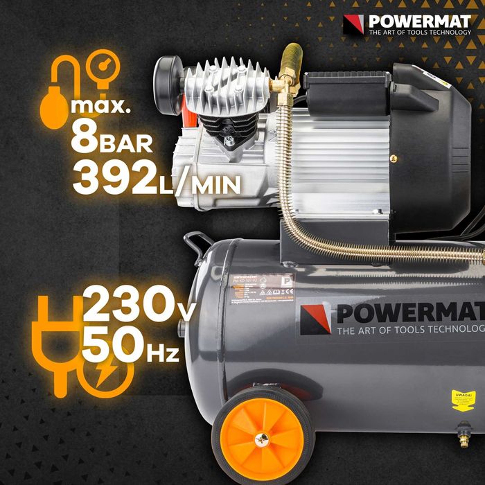 KOMPRESOR OLEJOWY 50L sprężarka 8 bar 392 l/min 230V TŁOKOWY MOBILNY