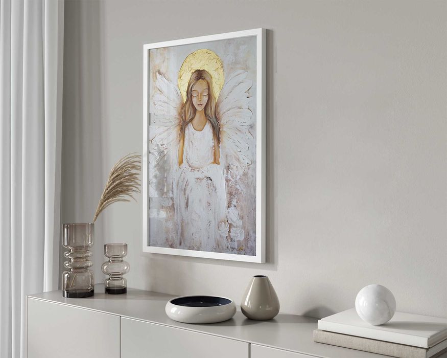 Plakat w białej ramie mdf - 70x50 cm - Anioł 2-0622