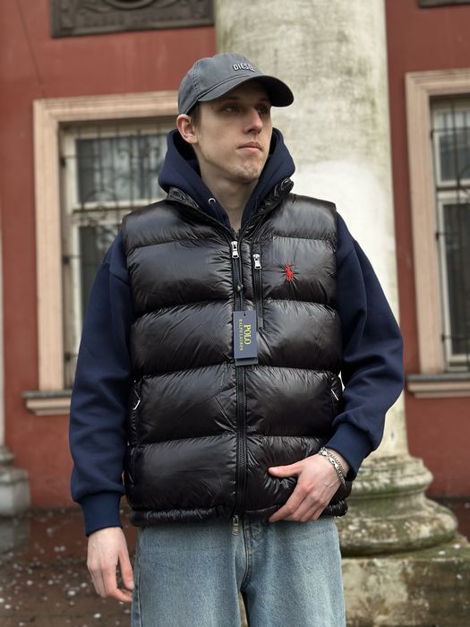 Глянцевая желетка Поло Ральф Лоурен черная Мужская жилетка Polo Ralph