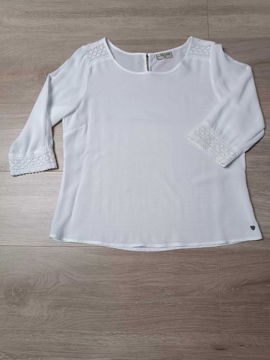 Bluzka retro boho biała rękaw 3/4 wiskoza koronka 'Multiblu' 36