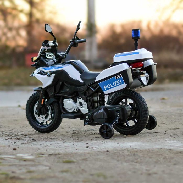 Duży motor na akumulator POLICJA F850 2x45W miękkie koła kogut