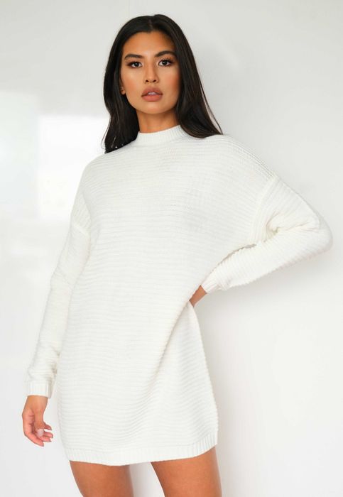 Missguided swetrowa sukienka tunika oversize biała rozm. XS stan BDB