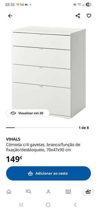 Vendo comoda branca com 4 gavetas