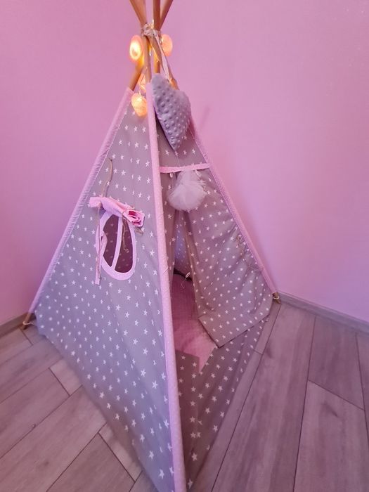 Tipi 100cm rozowo szary w gwiazdki piekny