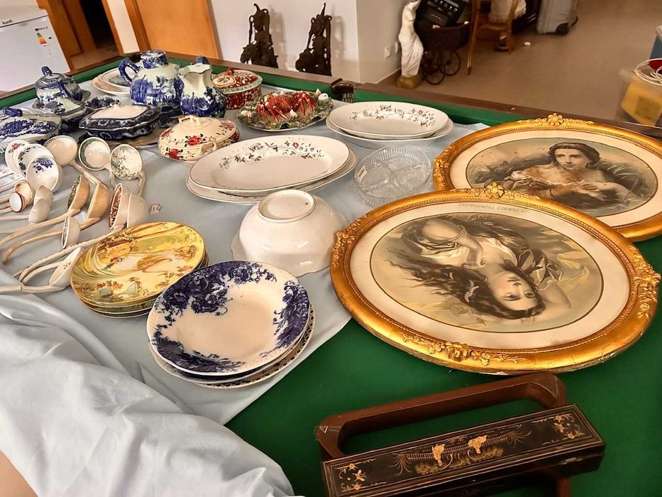 Recheio privado terrinas conchas pratos vista alegre azul antiguidades