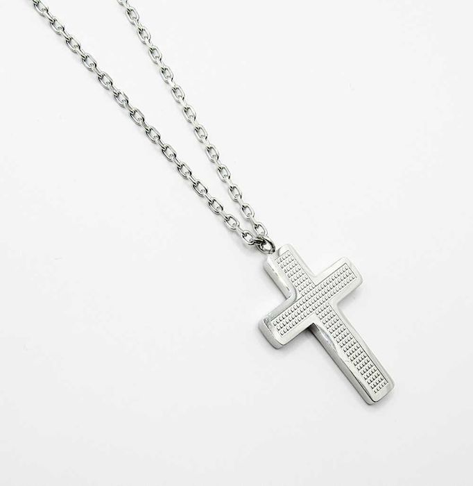 Naszyjnik stal chirurgiczna srebrny krzyżyk kostka zawieszka nowy
