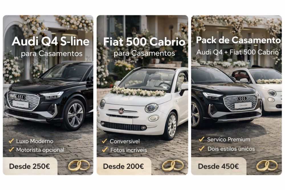 Transporte Premium para Casamentos/ Mercedes/Audi Q4 S-line e Fiat 500