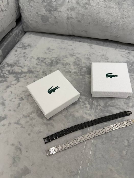 Браслет Lacoste унісекс чорний/срібний з гравіюванням