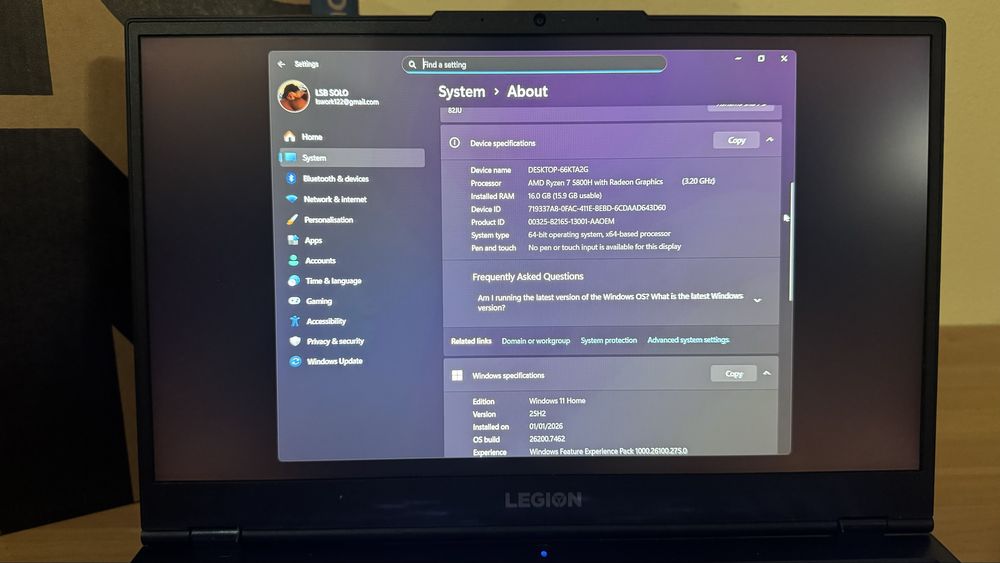 Lenovo Legion 5 – Ryzen 7 + RTX 3060 + 16 RAM + SSD M.2 – COMO NOVO