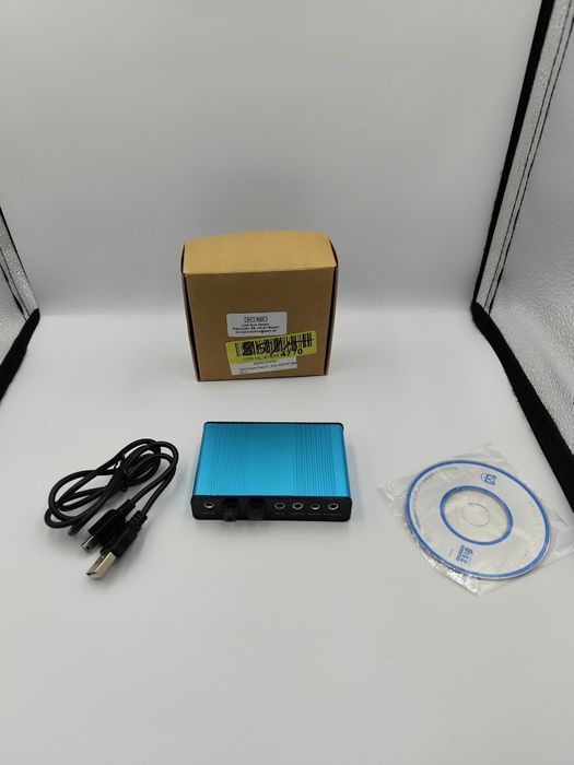 NOWA Zewnętrzna karta dźwiękowa 6-kanałowa niebieska metalowa obudowa