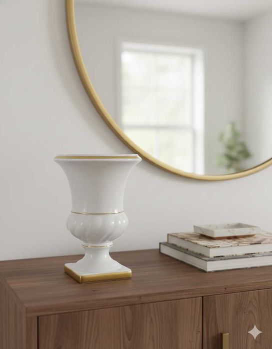 Vaso Porcelana Limoges França – Ets. Lazeyras – Branco e Ouro