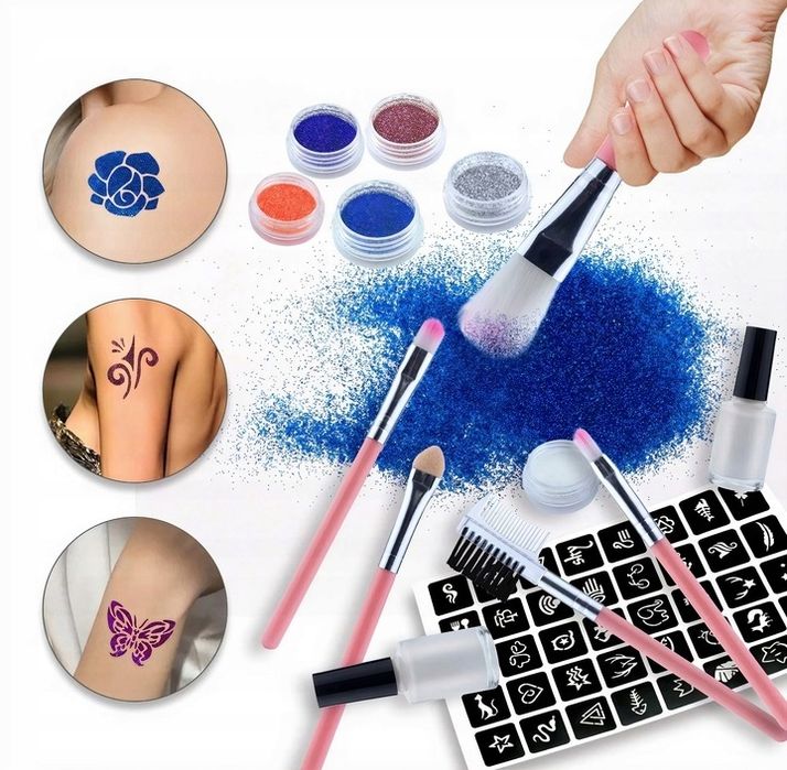 Duży Zestaw Do Robienia Tatuaży Szablony Tatuaże Brokatowe Zmywalne Br