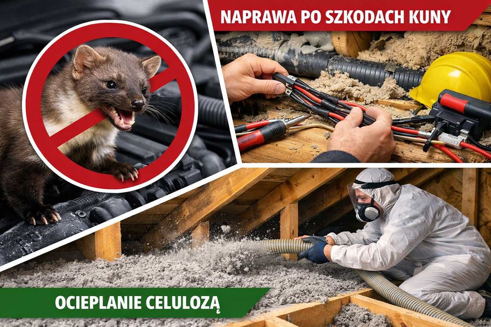 Naprawa dachu po kunach. Izolacja celulozą. Termowizja