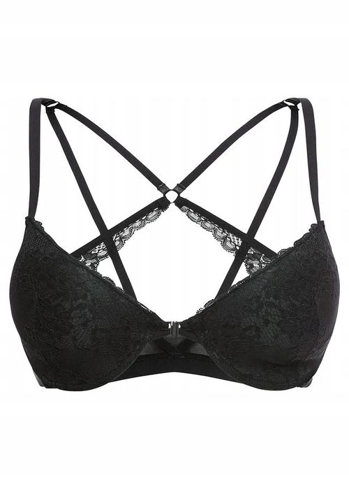 B.P.C biustonosz usztywniany czarny koronkowy z paskami ^80D
