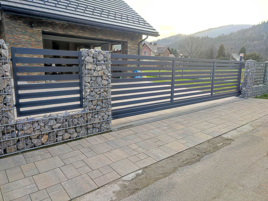 OGRODZENIE metalowe poziome palisadowe BRAMA PRZESUWNA 6 MB