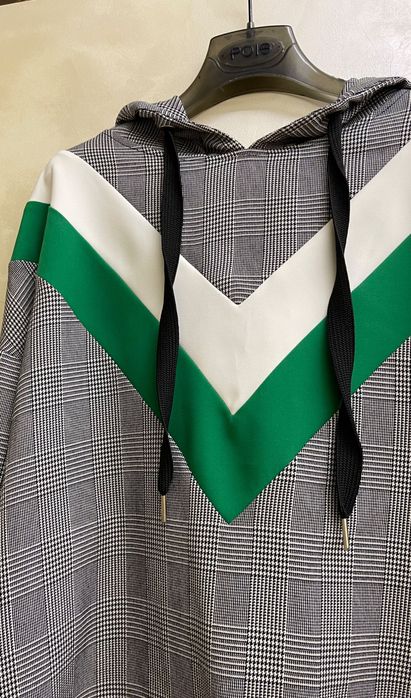 Stradivarius світшот сірий зелений з капюшоном оверсайз в клітинку M L