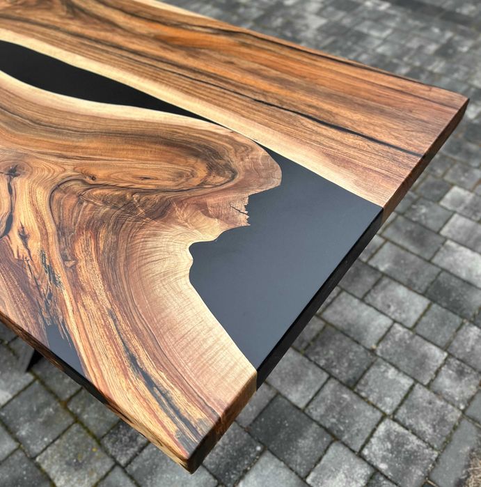 Nowoczesny stół do jadalni, salonu loftu orzech włoski żywica #137