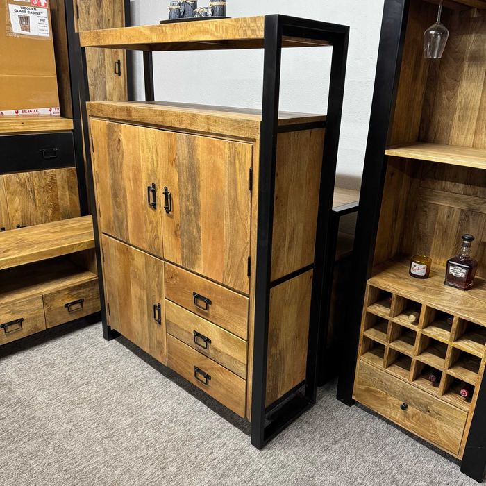 Duża komoda regał z serii Britt drewno mango styl Loftowy Nowa F-Vat