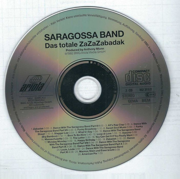 2 CD Saragossa Band - Das Totale Za Za Zabadak (1991) (Ariola)