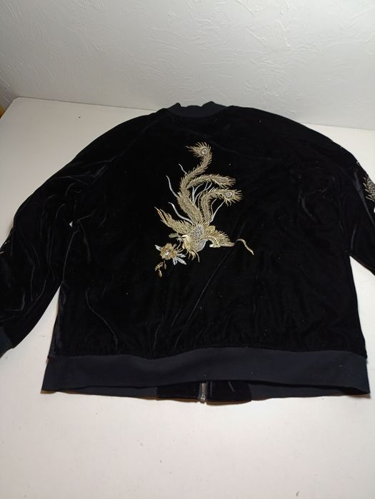 Kurtka Bomberka bluza welurowa L smok wiosenna czarna