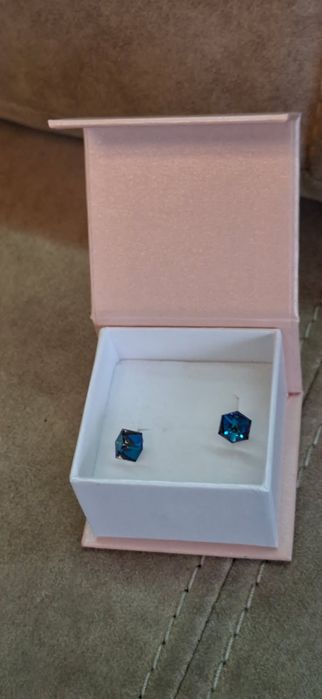 Kolczyki nowe srebrne kostki Bermuda Blue