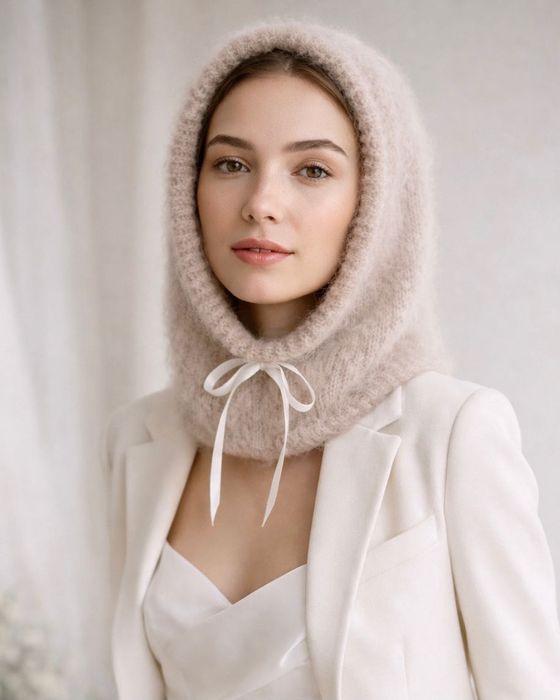 Balaclava ślubna Anti-Bride z alpaki i merino ręczna robota marcepan