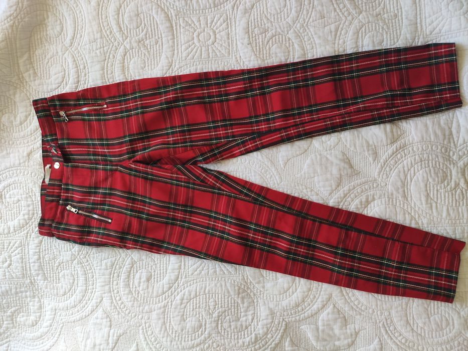 Czerwone spodnie w kratkę  H&M S 36