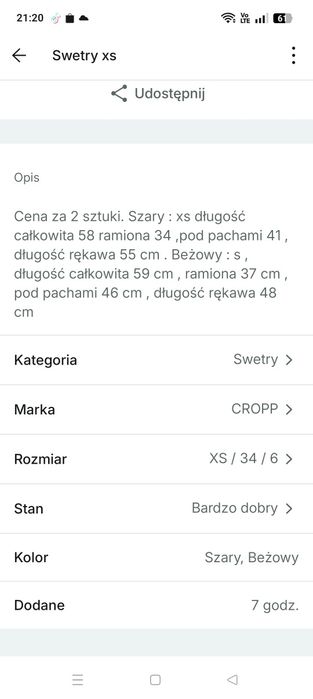 Swetry xs. 2 szt.