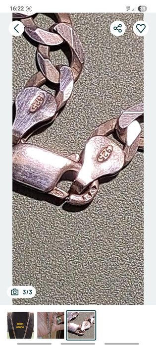 Corrente fio maciço em prata contrastada.