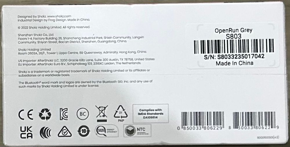 Auriculares desportivos Bluetooth Shokz OpenRun- novos,3 anos garantia