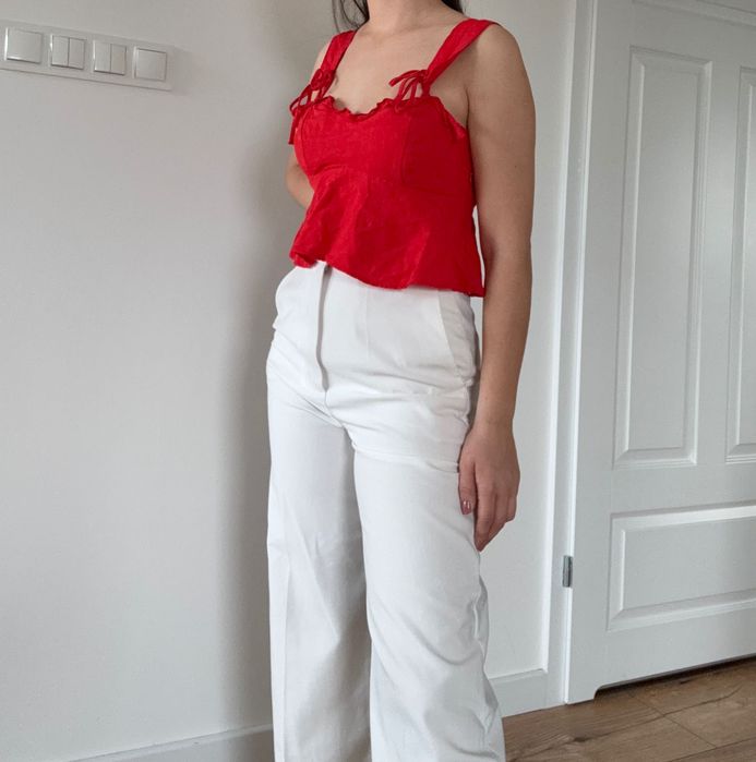 Zara czerwony topik boho romantyczny