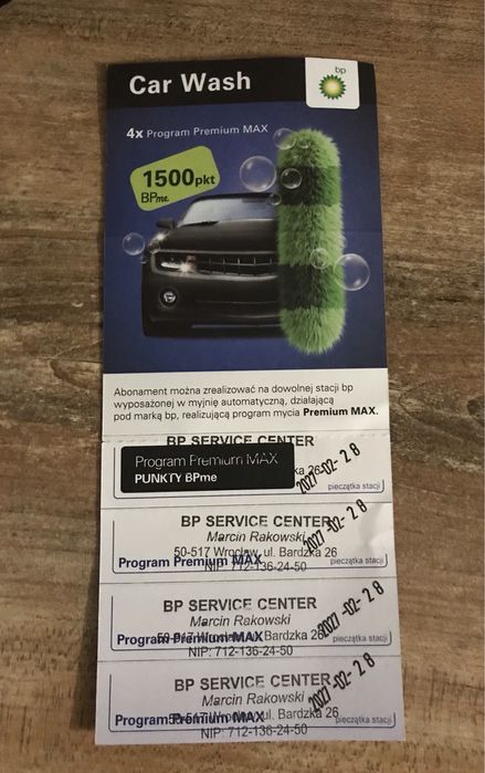 Karnet na myjnie BP Program Premium Max
