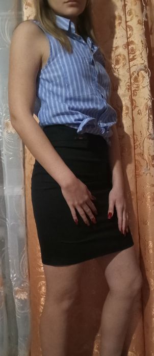 Легка жіноча сорочка H&M без рукавів, блакитна в смужку