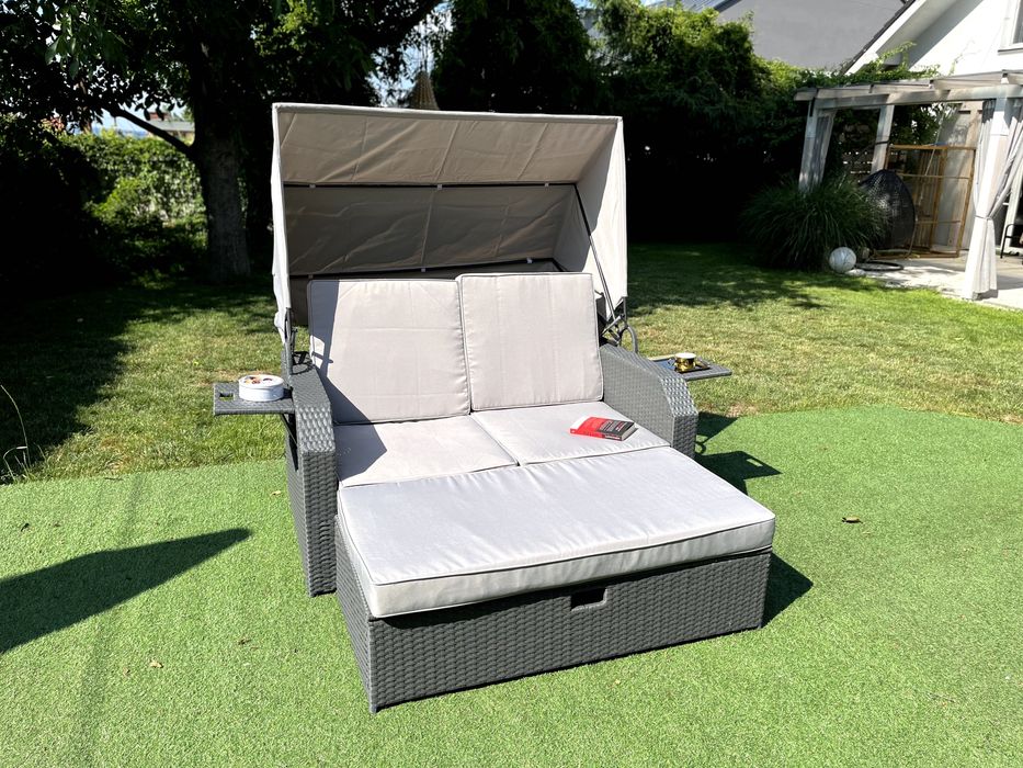 Leżanka CAPRI sofa pufa technorattan brąz lub szary dwuosobowy leżak