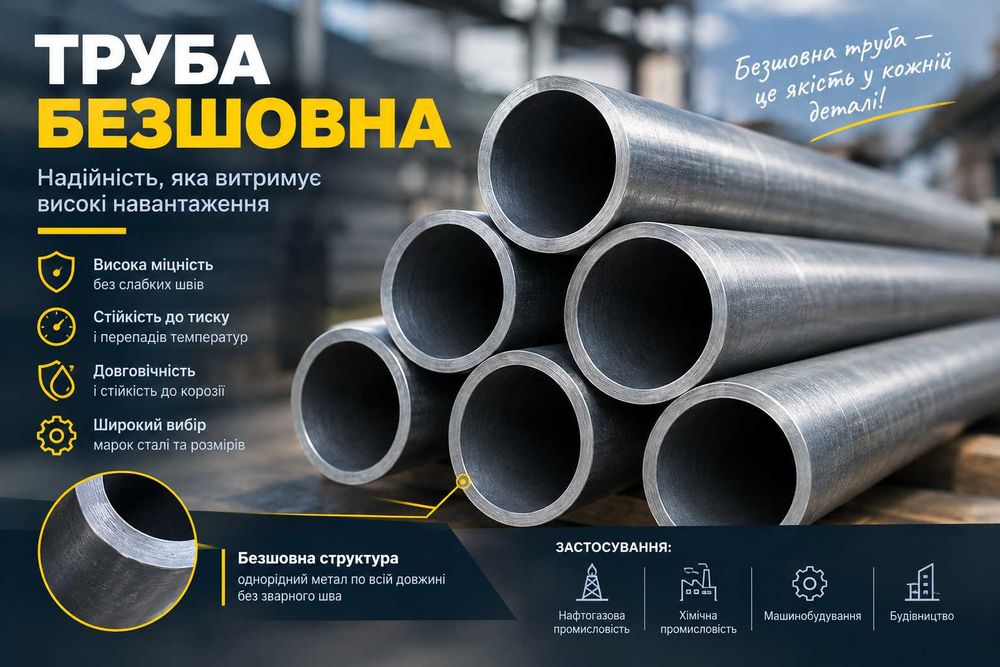Труба безшовна в асортименті сталь 20 сталь 35 сталь 10 сталь 45