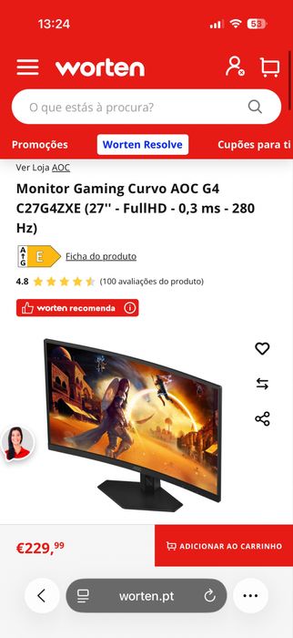 Monitor Gaming Curvo AOC 280 Hz