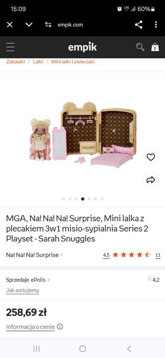 Lalka z plecakiem 3w1 na na na surprise plus interaktywna torebka