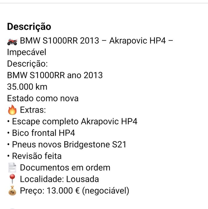 Bwm S1000RR com poco uso
