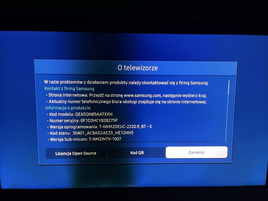 Samsung 65” telewizor uszkodzony