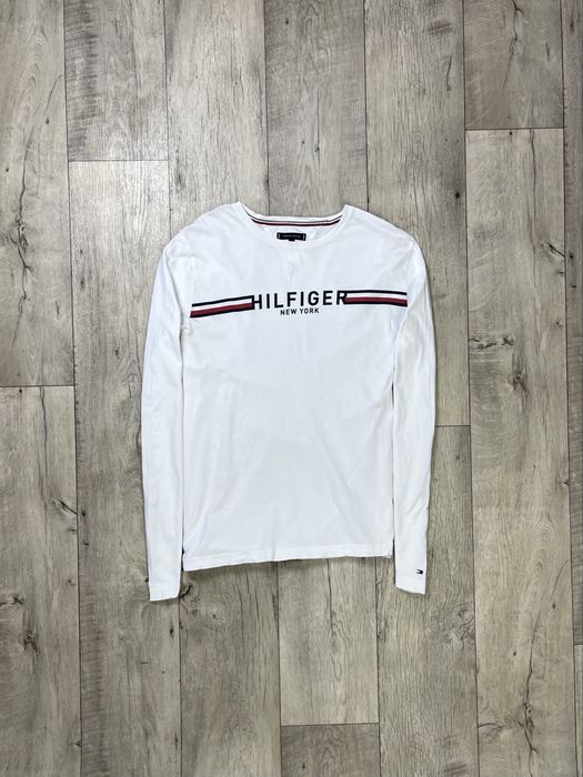Tommy Hilfiger New York кофта лонгслив XL размер белая с принтом