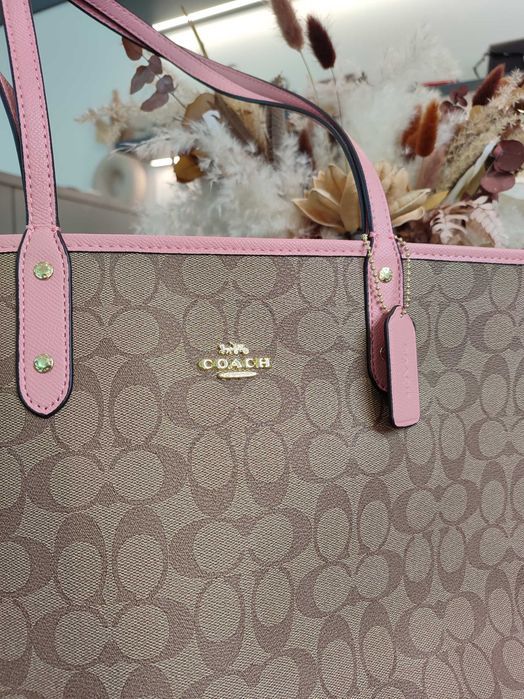 Сумка Coach City Tote In Signature Canvas Light Brown/Pink