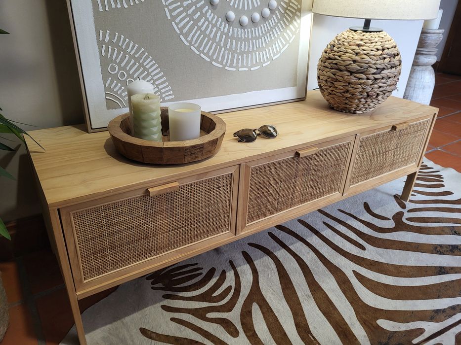aparador, consola, movel  tv, comoda, rattan, rustico
