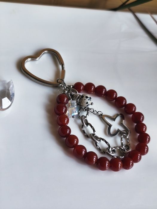 Brelok - agat, jaspis dalmatynski, stal szlachetna