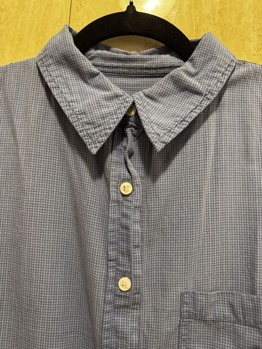 Niebieska męska koszula w kratkę z długim rękawem bawełna rozmiar L