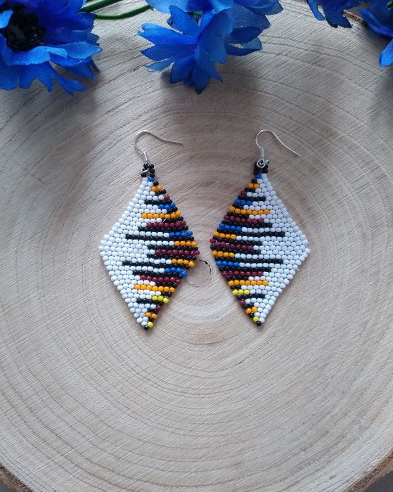 Kolczyki romby z koralików