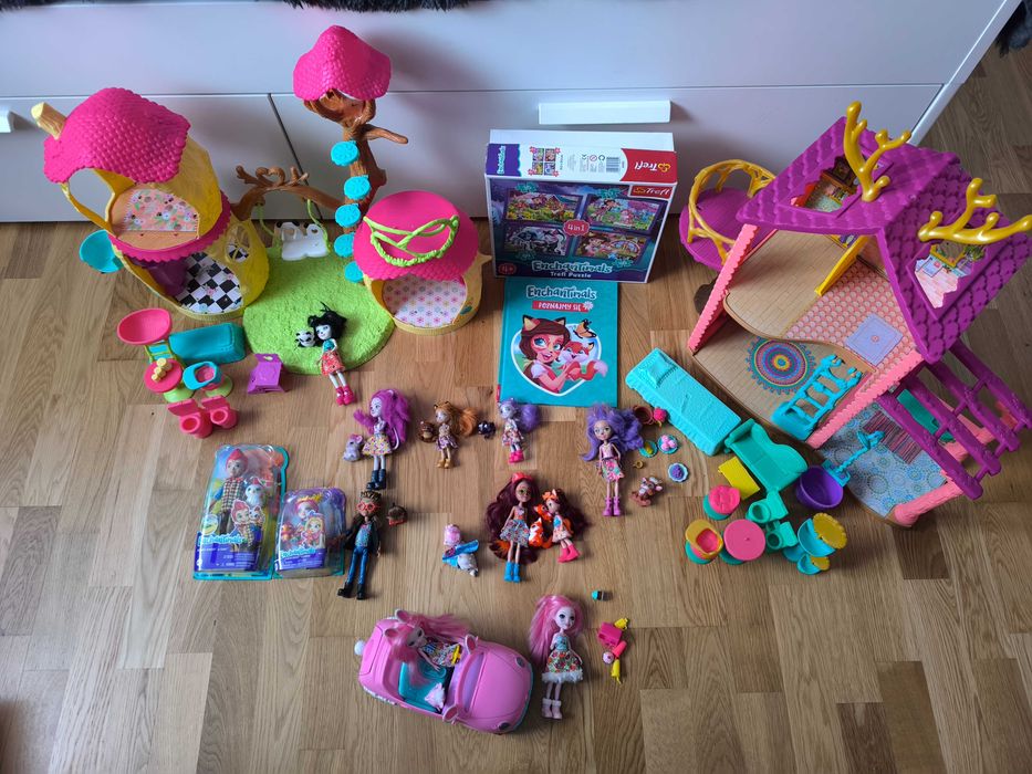 Zestaw Enchantimals - 2 domki, auto, lalki + 2 nowe, puzzle, książka