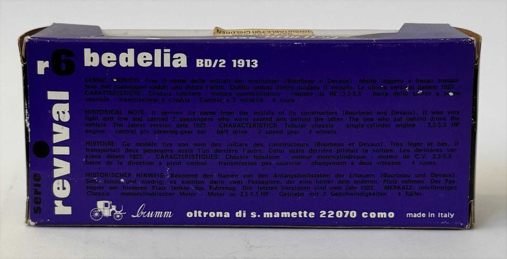 Brumm Ref r6 BEDELIA BD2 1913. Esc.:1/43. Com as caixas de origem. Em excelente estado geral.