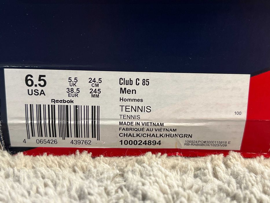 Buty damskie białe skórzane trampki Reebok Club C 85, rozmiar 38,5