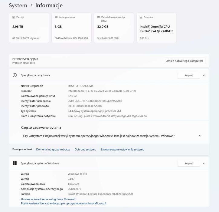 Dell Precision 5810 + Monitor